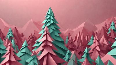 The primary subject of the image is a large, colorful tree with a pink and green color scheme. The tree is surrounded by a forest of other trees, creating a lush and vibrant scene. The setting is a pink and green mountain range, which serves as the backdrop for the tree and the forest. The visual style of the image is a combination of digital art and illustration, with the tree and the mountain range appearing as intricate patterns. The colors and mood of the image are bright, cheerful,